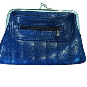 GOLD COAST blue Leather Kiss Lock Change Purse Wallet
